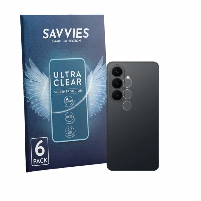 Front side of a product packaging with the brand logo Savvies. Next to it is the device Samsung Galaxy S26 Enterprise Edition 