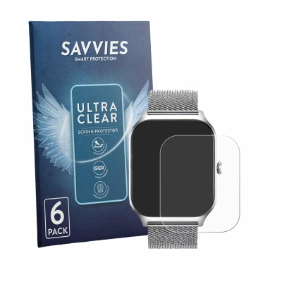Front side of a product packaging with the brand logo Savvies. Next to it is the device Popglory P125 1.85" shown with the cor