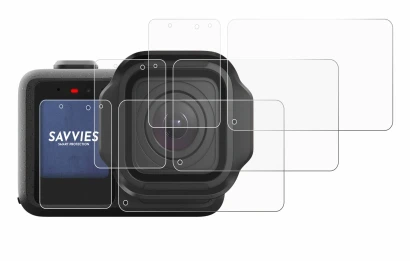 Image of the device GoPro Mission 1 with a wide variety of screen protectors.
