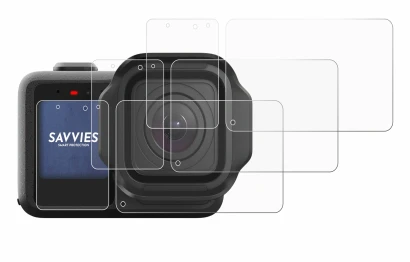 Image of the device GoPro Mission 1 Pro with a wide variety of screen protectors.