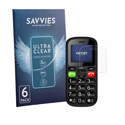 Front side of a product packaging with the brand logo Savvies. Next to it is the device artfone CS181 shown with the correspon