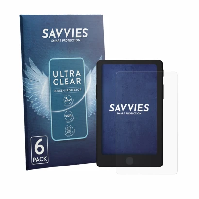 Front side of a product packaging with the brand logo Savvies. Next to it is the device Xteink X4 Pro shown with the correspon