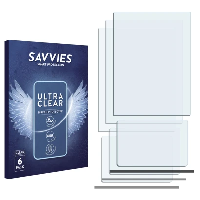 Front side of a product packaging with the brand logo Savvies. Next to it is the corresponding screen protector.