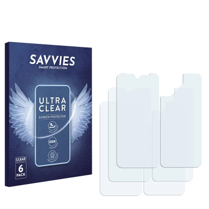 Front side of a product packaging with the brand logo Savvies. Next to it is the corresponding screen protector.