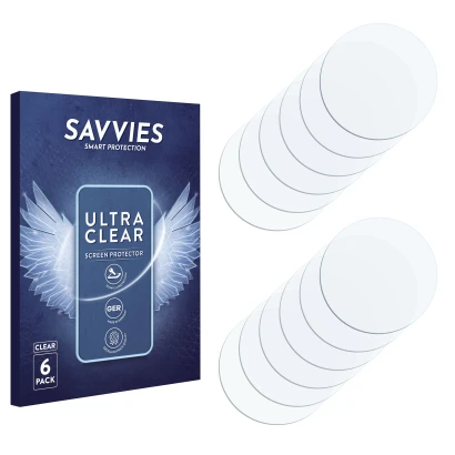 Front side of a product packaging with the brand logo Savvies. Next to it is the corresponding screen protector.