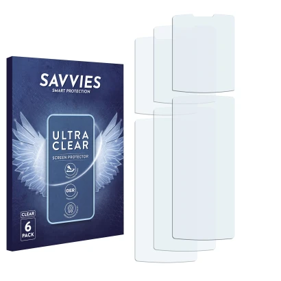 Front side of a product packaging with the brand logo Savvies. Next to it is the corresponding screen protector.