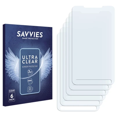 Front side of a product packaging with the brand logo Savvies. Next to it is the corresponding screen protector.