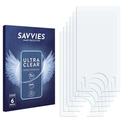 Front side of a product packaging with the brand logo Savvies. Next to it is the corresponding screen protector.