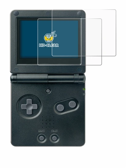 Image of the device Nintendo Gameboy Advance GBA SP with a wide variety of screen protectors.