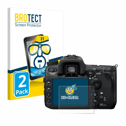 Front side of a product packaging with the brand logo BROTECT. Next to it is the device Sony Alpha 700 (DSLR-A700) shown with