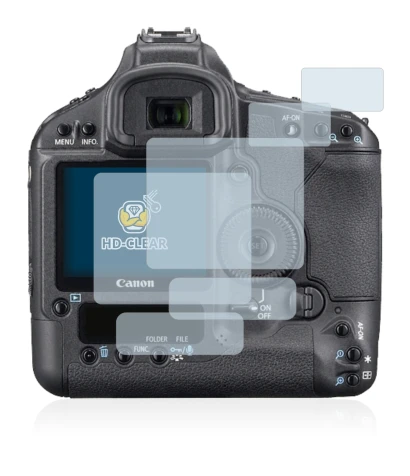 Image of the device Canon EOS 1Ds Mark III with a wide variety of screen protectors.