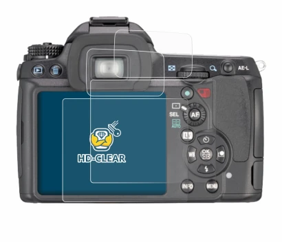Image of the device Pentax K7, K-7 with a wide variety of screen protectors.