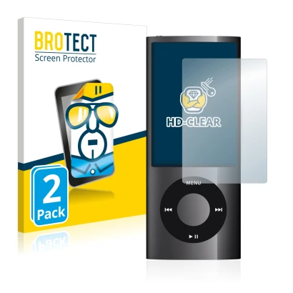 Front side of a product packaging with the brand logo BROTECT. Next to it is the device Apple iPod nano 2009 (5th. Gen.) shown