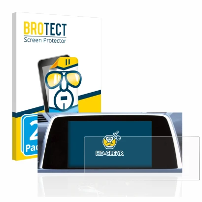 Front side of a product packaging with the brand logo BROTECT. Next to it is the device BMW 6 F13 Coupe 2011 iDrive Pro 10.2" 