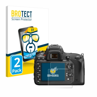 Front side of a product packaging with the brand logo BROTECT. Next to it is the device Nikon D600 shown with the correspondin