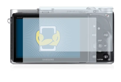 Image of the device Samsung NX300 with a wide variety of screen protectors.