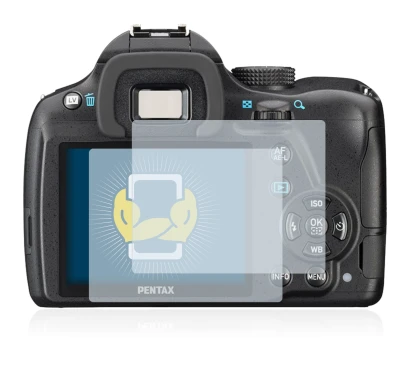 Image of the device Pentax K-50 with a wide variety of screen protectors.