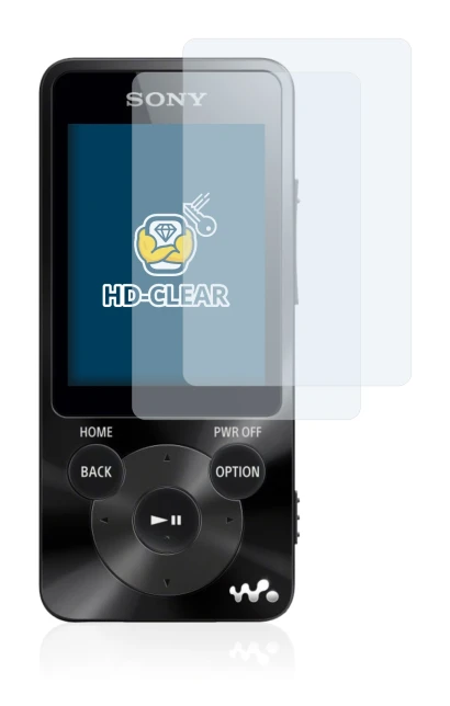 Image of the device Sony Walkman NWZ-E585 with a wide variety of screen protectors.