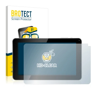 Front side of a product packaging with the brand logo BROTECT. Next to it is the device Kliver Klipad 9" Medium (2014) shown w