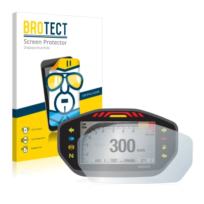 Front side of a product packaging with the brand logo BROTECT. Next to it is the device Ducati Monster 1200 Colour-TFT-Display