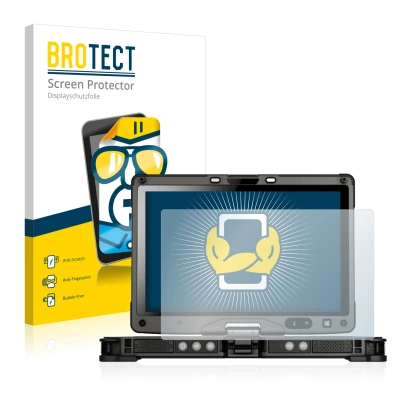 Front side of a product packaging with the brand logo BROTECT. Next to it is the device Getac V110 shown with the correspondin