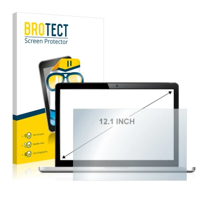 Front side of a product packaging with the brand logo BROTECT. Next to it is the device shown with the corresponding screen pr