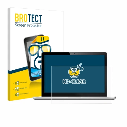 Front side of a product packaging with the brand logo BROTECT. Next to it is the device shown with the corresponding screen pr
