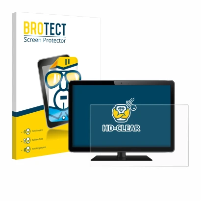 Front side of a product packaging with the brand logo BROTECT. Next to it is the device shown with the corresponding screen pr