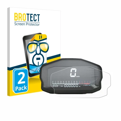 Front side of a product packaging with the brand logo BROTECT. Next to it is the device Ducati Panigale 1199 Speedometer displ
