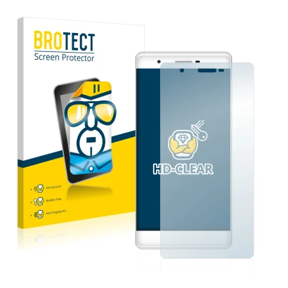 Front side of a product packaging with the brand logo BROTECT. Next to it is the device Phicomm Passion 2S shown with the corr