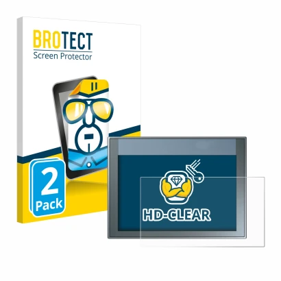 Front side of a product packaging with the brand logo BROTECT. Next to it is the device Siemens Simatic HMI KTP 700 Basic show