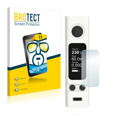 Front side of a product packaging with the brand logo BROTECT. Next to it is the device Joyetech eVic VTwo Mini shown with the
