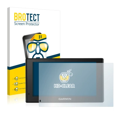 Front side of a product packaging with the brand logo BROTECT. Next to it is the device Garmin DriveTrack 70LM shown with the 