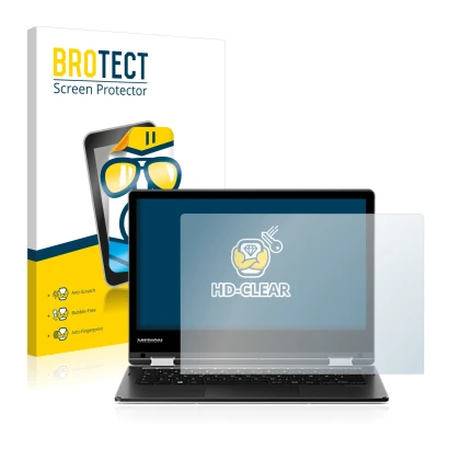 Front side of a product packaging with the brand logo BROTECT. Next to it is the device MEDION Akoya E2215T (MD 60256) shown w