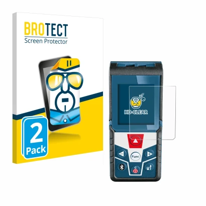 Front side of a product packaging with the brand logo BROTECT. Next to it is the device Bosch GLM 50 C Professional shown with