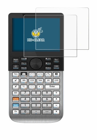 Image of the device HP Prime with a wide variety of screen protectors.