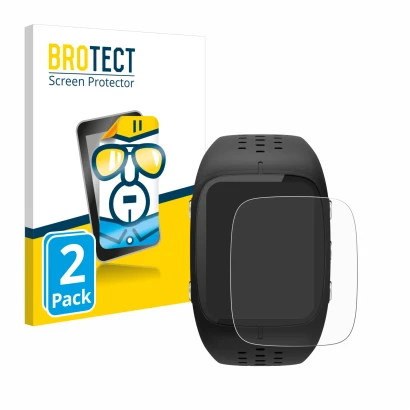 Front side of a product packaging with the brand logo BROTECT. Next to it is the device Polar M430 shown with the correspondin