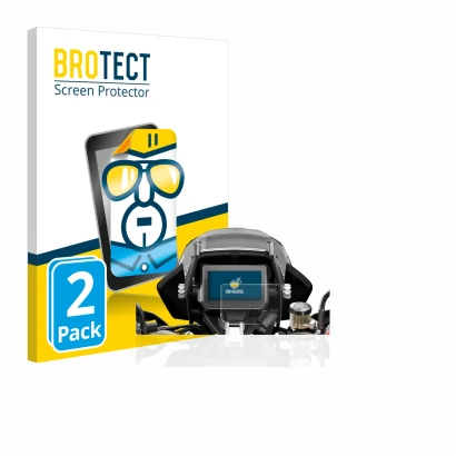 Front side of a product packaging with the brand logo BROTECT. Next to it is the device KTM 1290 Super Adventure S 2017 Speedo