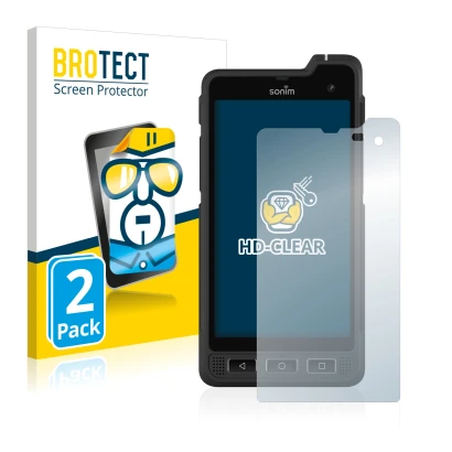 Front side of a product packaging with the brand logo BROTECT. Next to it is the device Sonim XP8 shown with the corresponding