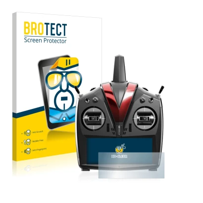 Front side of a product packaging with the brand logo BROTECT. Next to it is the device VBar Control Touch shown with the corr
