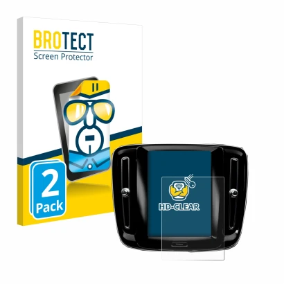 Front side of a product packaging with the brand logo BROTECT. Next to it is the device Volvo XC40 Sensus Connect 8.7" 2018-20