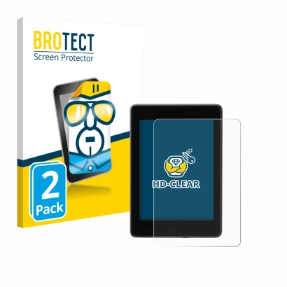 Front side of a product packaging with the brand logo BROTECT. Next to it is the device Amazon Kindle Paperwhite 2018 (10th Ge