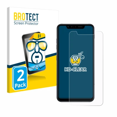 Front side of a product packaging with the brand logo BROTECT. Next to it is the device LG G8s ThinQ shown with the correspond