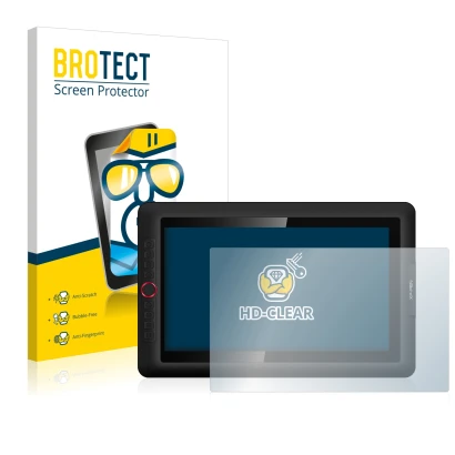 Front side of a product packaging with the brand logo BROTECT. Next to it is the device XP-Pen Artist 15.6 Pro shown with the