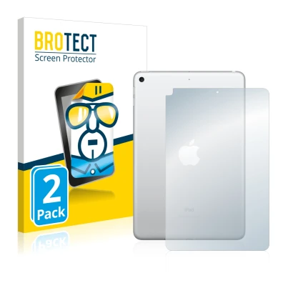 Front side of a product packaging with the brand logo BROTECT. Next to it is the device Apple iPad Mini 5 2019 (Back, 5th Gen.