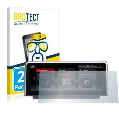 Front side of a product packaging with the brand logo BROTECT. Next to it is the device NaviFly Android (10.2") shown with the
