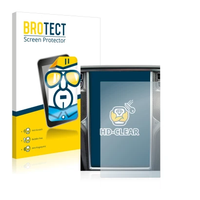 Front side of a product packaging with the brand logo BROTECT. Next to it is the device Tesla Model X shown with the correspon