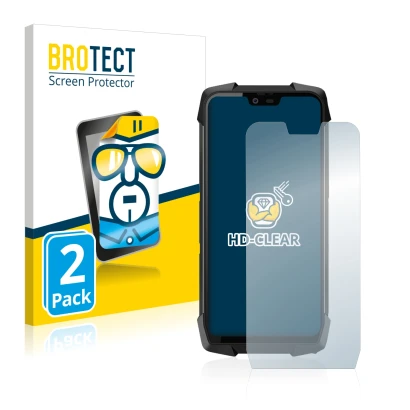 Front side of a product packaging with the brand logo BROTECT. Next to it is the device Blackview BV9700 Pro shown with the co