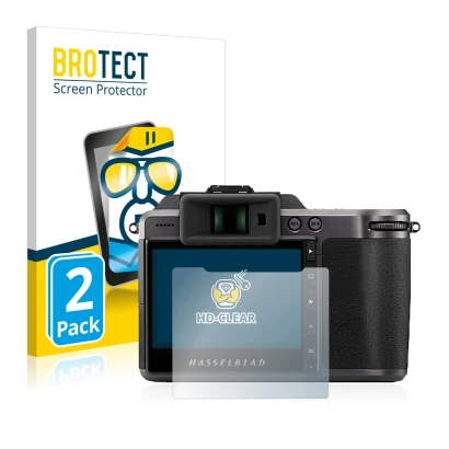 Front side of a product packaging with the brand logo BROTECT. Next to it is the device Hasselblad X1D II 50C shown with the c
