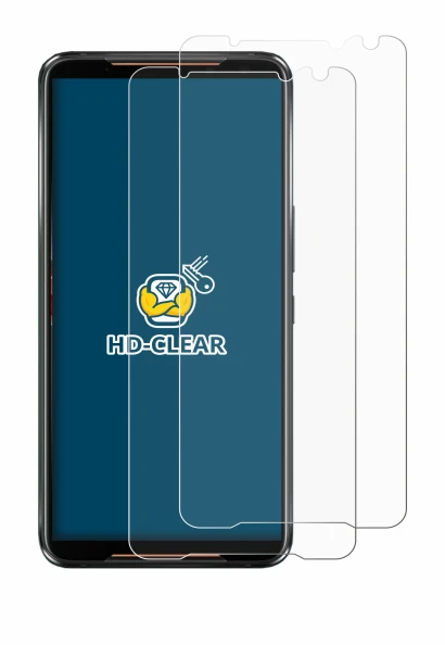 Image of the device ASUS ROG Phone 2 with a wide variety of screen protectors.